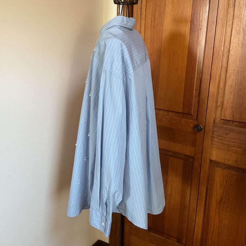 Light Blue Button Down Shirt with Pearls - Picture 2 of 7